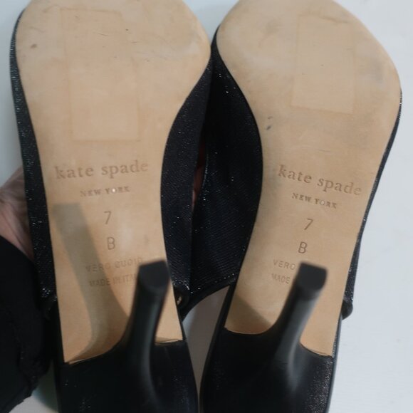 Womens Kate Spade Black Metallic Slingback Sandals W/Bead Bow Tie 7 - Picture 10 of 10